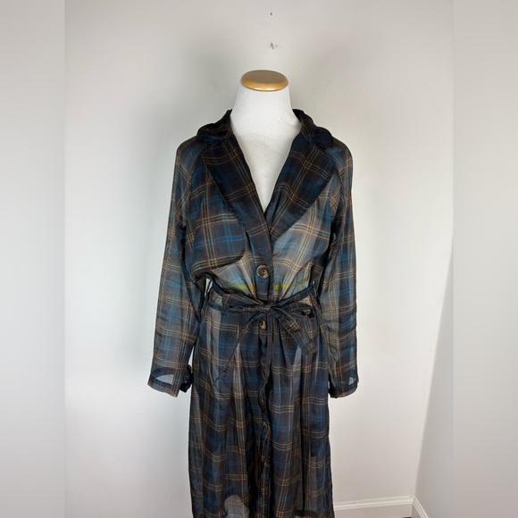 Anthropolgie Porridge Sheer Plaid Trench Coat Size M - Picture 6 of 9